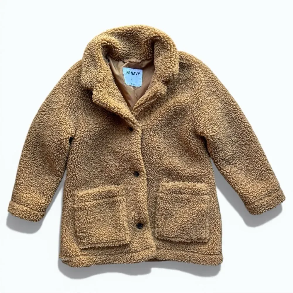 Old Navy Kids Teddy Sherpa Button Front Coat Camel Brown 4T Cozy Fleece Jacket